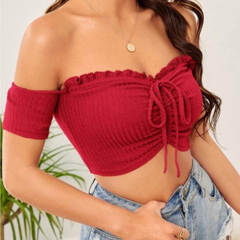 SHEIN Red Off-Shoulder Crop Top